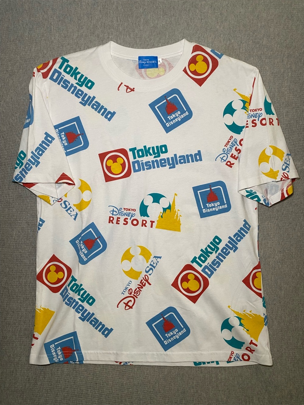 Tokyo Disney Resort T-Shirt TDR TDS TDL Logo White Short Sleeve Large UNISEX